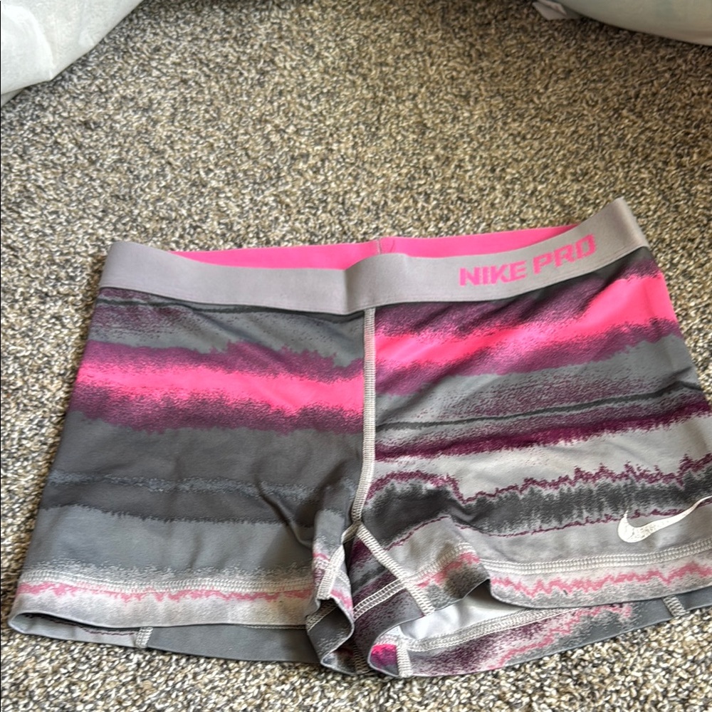 Nike Pink and Gray Athletic Shorts with Moisture-Wicking Fabric spandex